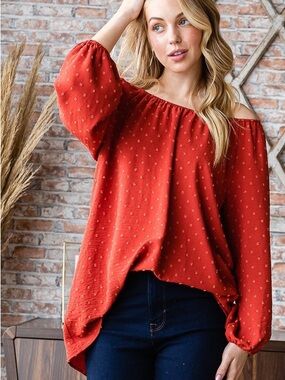 Small XL Off-the-Shoulder Rust Peasant Top - Women